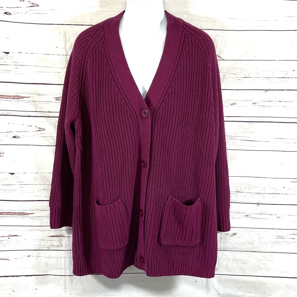 Woman Within Cardigan Sweater Women's Plus Size 1X Long-Sleeve Burgundy
